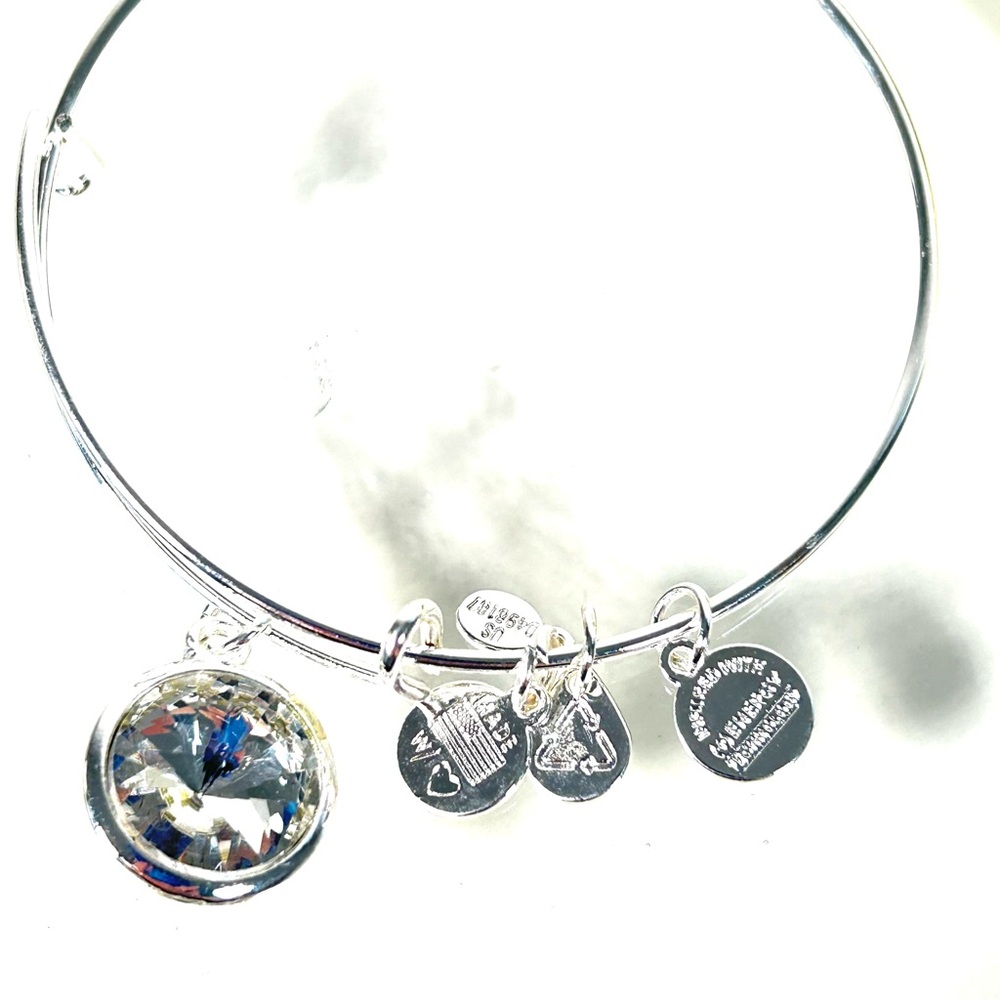 Alex and Ani April Birthstone Silver Bangle Charm Bracelet Swarovski CrystalNWOT